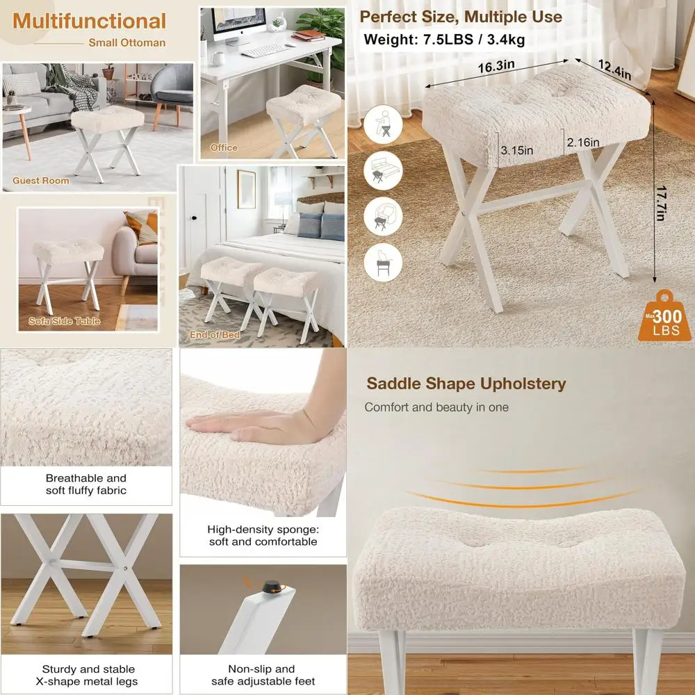 18-Inch Metal X-Leg Vanity Chair, Ottoman Stool with Breathable Boucle Fabric Seat, Beige
18-Inch Metal X-Leg Vanity Chair, Ottoman Stool with Breathable Boucle Fabric Seat, Beige