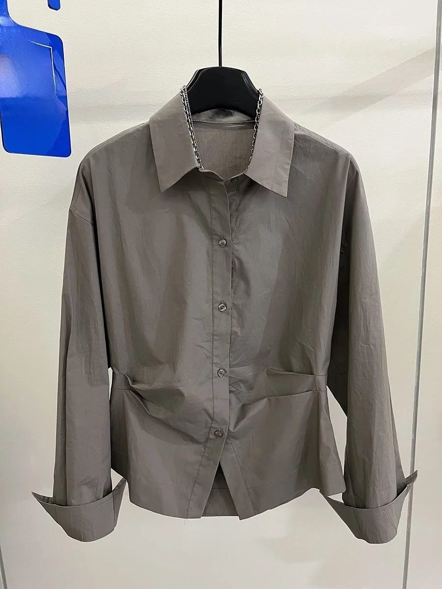 High-End Pleated Waist Long Sleeve Shirt Women's Autumn Fashion Short Collar Top Casual Comfortable Polyester Material
High-End Pleated Waist Long Sleeve Shirt Women's Autumn Fashion Short Collar Top Casual Comfortable Polyester Material