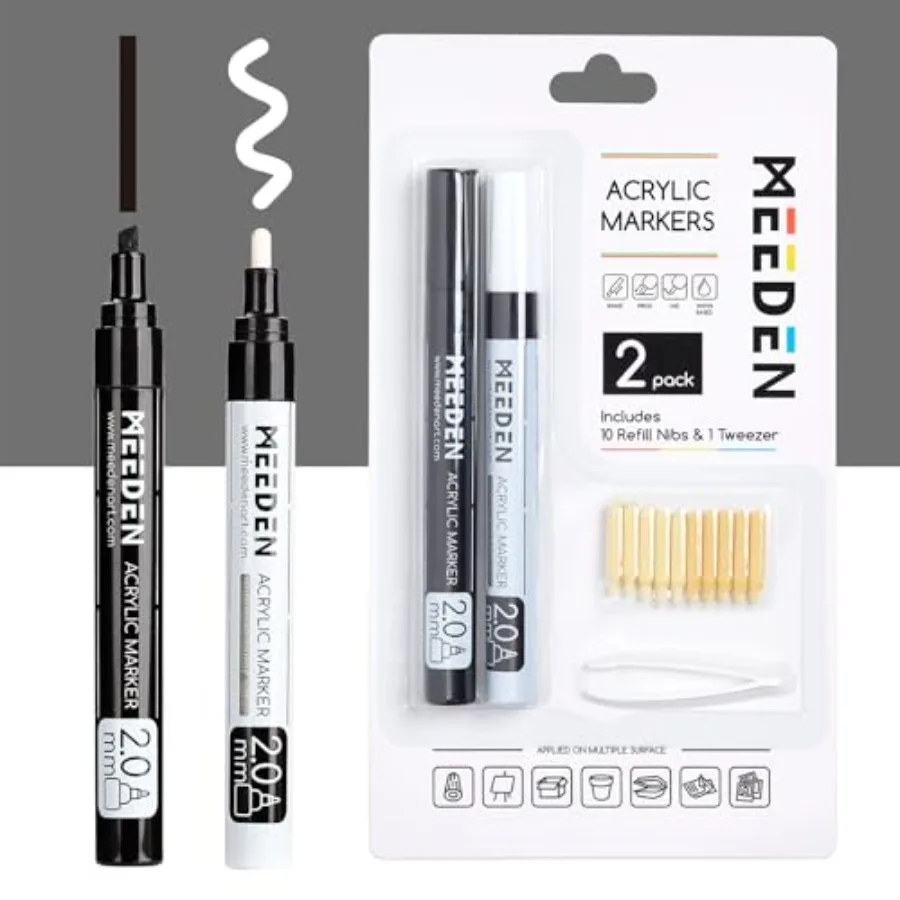 Artist Black and White Paint Pens - 10 Replaceable Tips and 1 Tweezer for Visible Large Capacity - Water-Based Quick Drying Pai
Artist Black and White Paint Pens - 10 Replaceable Tips and 1 Tweezer for Visible Large Capacity - Water-Based Quick Drying Pai