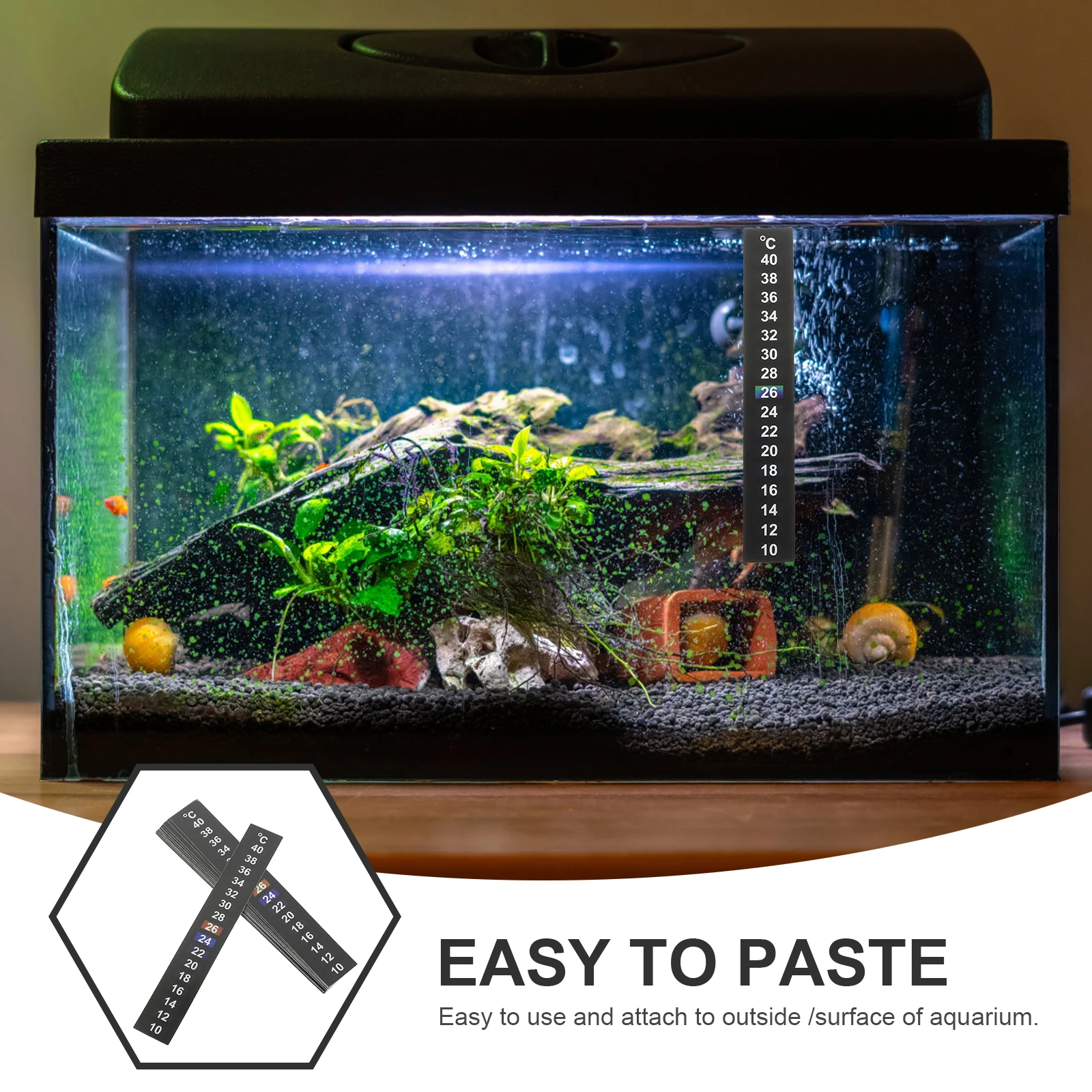 15pcs Liquid Crystal Thermometer Strip Aquarium Fish Tank Reptile Box Surface Attach 10-40°C Color Change Safe Pet Material
15pcs Liquid Crystal Thermometer Strip Aquarium Fish Tank Reptile Box Surface Attach 10-40°C Color Change Safe Pet Material