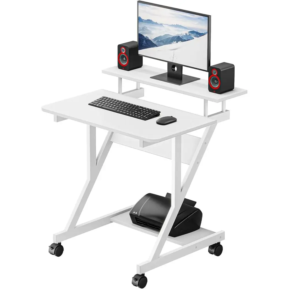 27.5 Compact 3-Tier White Desk with Monitor Shelf and Storage for Small Spaces
27.5 Compact 3-Tier White Desk with Monitor Shelf and Storage for Small Spaces