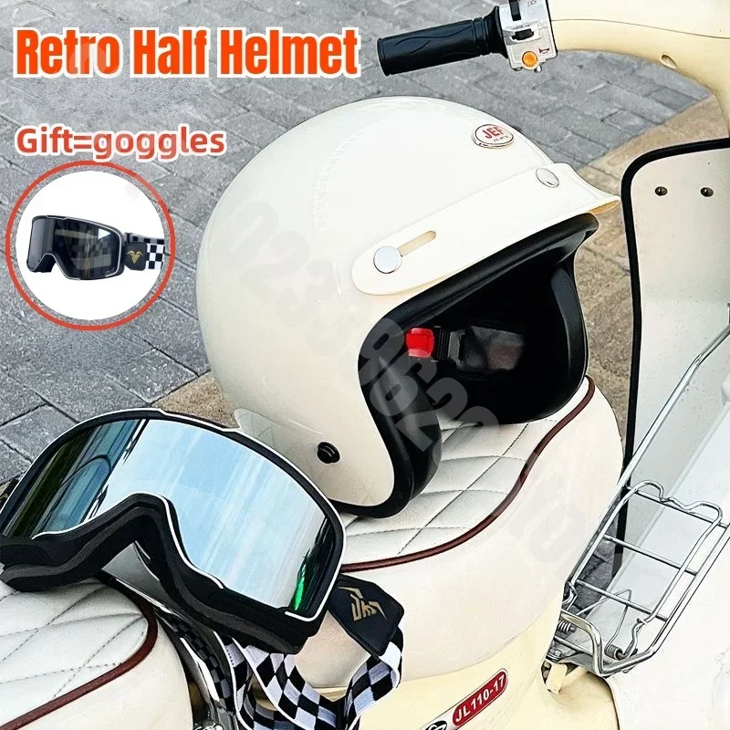 Four Season Universal Style Retro Helmet Three Quarters Helmet for Electric Bike Riding Scooter Helmet with Goggles
Four Season Universal Style Retro Helmet Three Quarters Helmet for Electric Bike Riding Scooter Helmet with Goggles