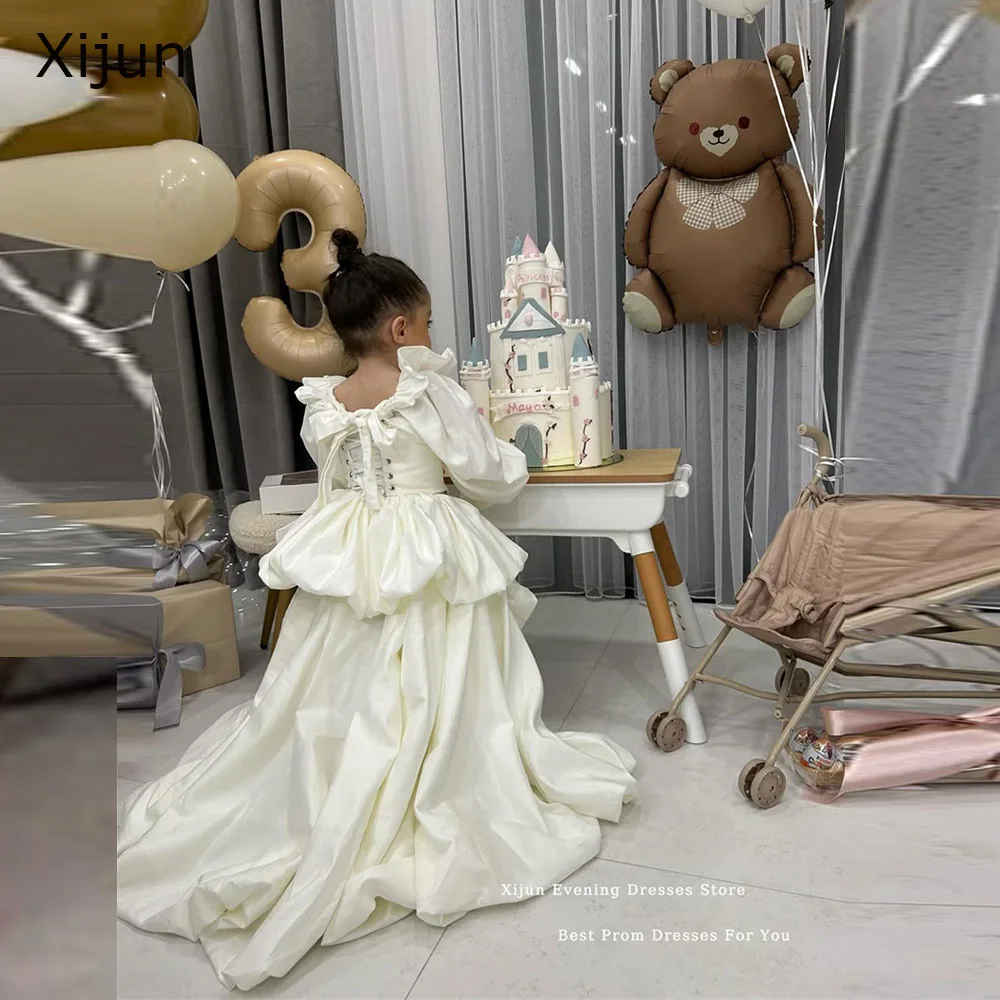 Xijun Luxury Ivory Satin Flower Girl Dresses Puff Sleeves Tiered A-Line Wedding Dresses Kids Ruffles Birthday Dresses Customized
Xijun Luxury Ivory Satin Flower Girl Dresses Puff Sleeves Tiered A-Line Wedding Dresses Kids Ruffles Birthday Dresses Customized