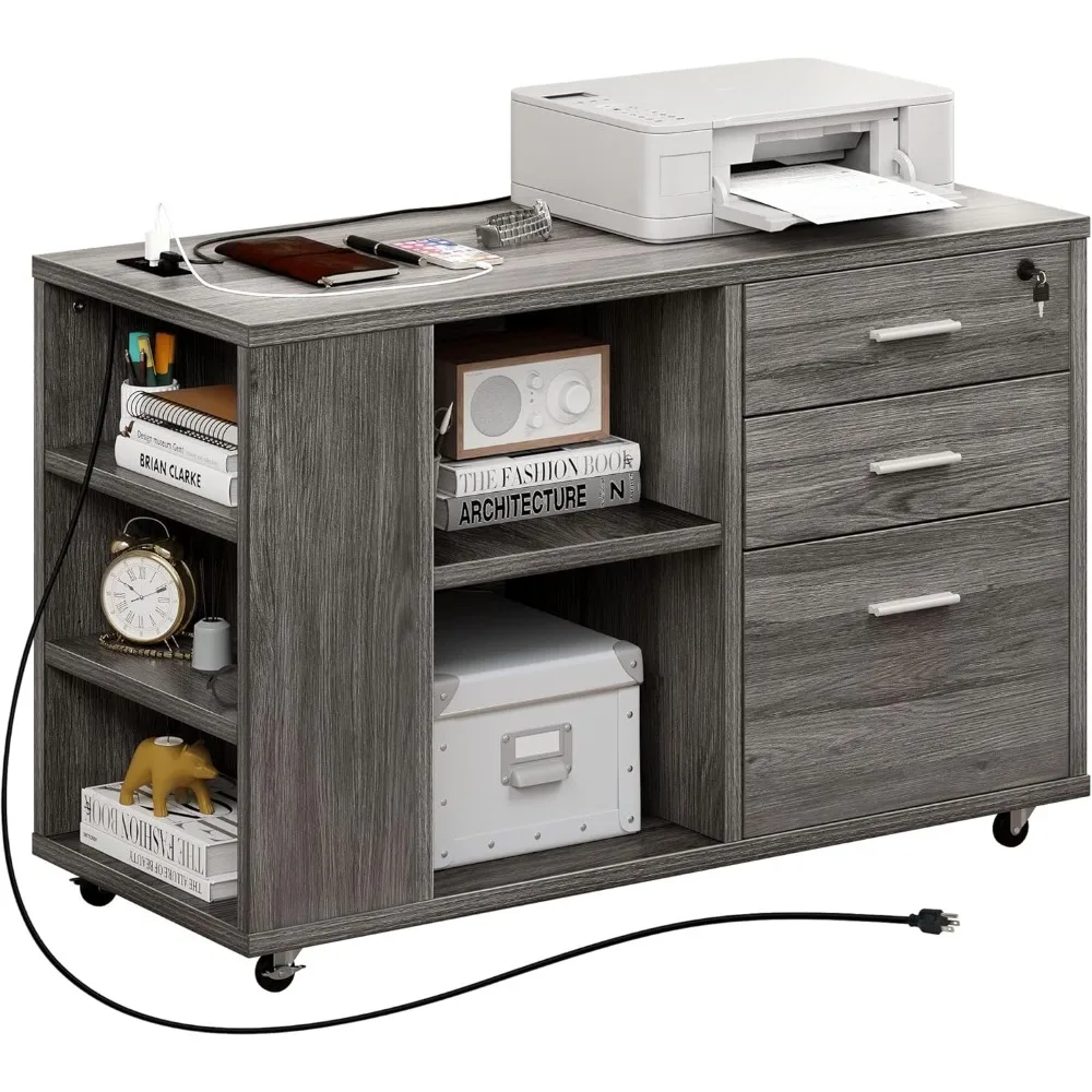 File Cabinet with Charging Station, Mobile Lateral Filing Cabinet with Lock for Home Office, Printer Stand with Open Storage
File Cabinet with Charging Station, Mobile Lateral Filing Cabinet with Lock for Home Office, Printer Stand with Open Storage
