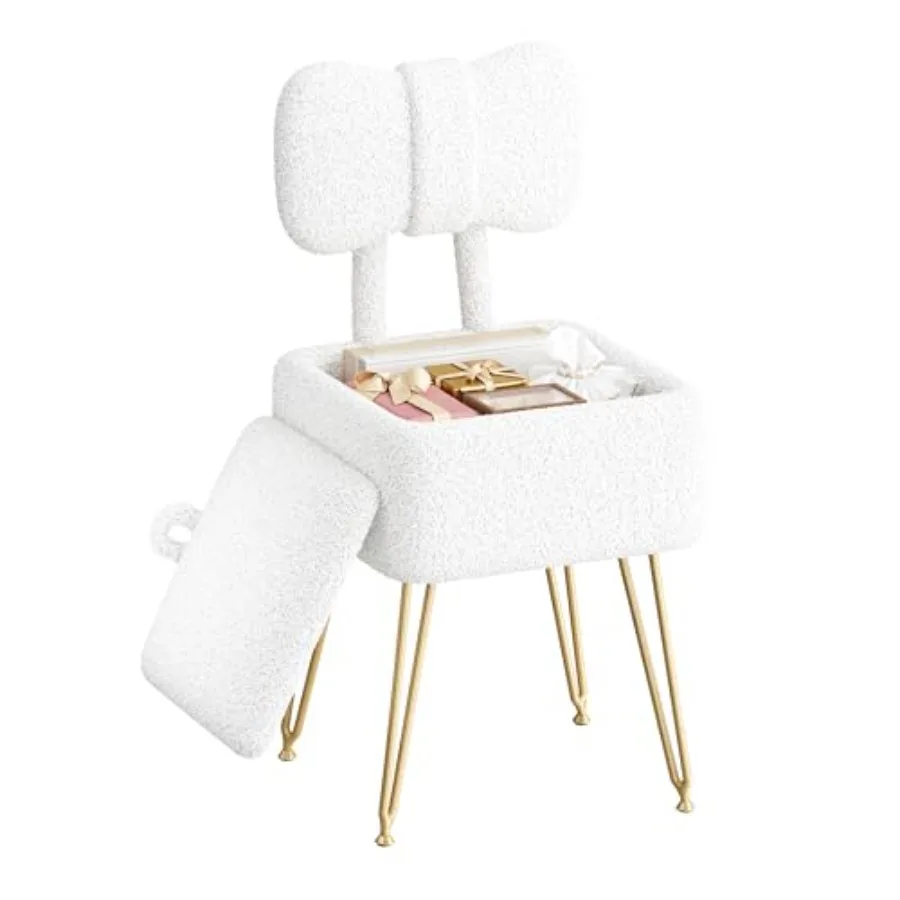 Small Vanity Chair with Storage and Folding Back, 14.2" D x 12.6" W x 28.3" H Soft Storage Ottoman, Footrest Stool, Teddy Fleec
Small Vanity Chair with Storage and Folding Back, 14.2" D x 12.6" W x 28.3" H Soft Storage Ottoman, Footrest Stool, Teddy Fleec