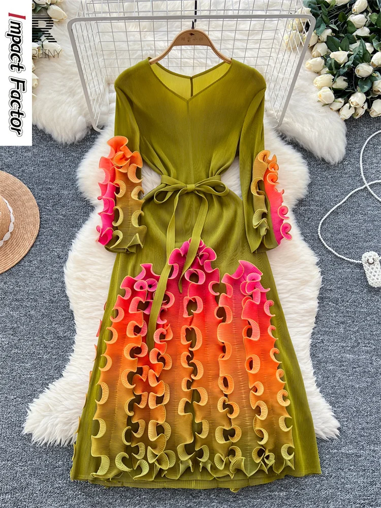 Miyake Edible Tree Fungus Dress Women Long Sleeve O Neck Vintage Ruched Lace Up High Quality Ruffles Gradient Party Dresses
Miyake Edible Tree Fungus Dress Women Long Sleeve O Neck Vintage Ruched Lace Up High Quality Ruffles Gradient Party Dresses