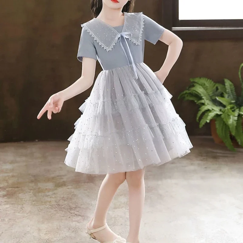 Summer Doll Neck Mesh Short Sleeve Girls' Dress Puffy Vestidos Solid Color Splice Fashion Casual Korean Cute Children Clohing
Summer Doll Neck Mesh Short Sleeve Girls' Dress Puffy Vestidos Solid Color Splice Fashion Casual Korean Cute Children Clohing