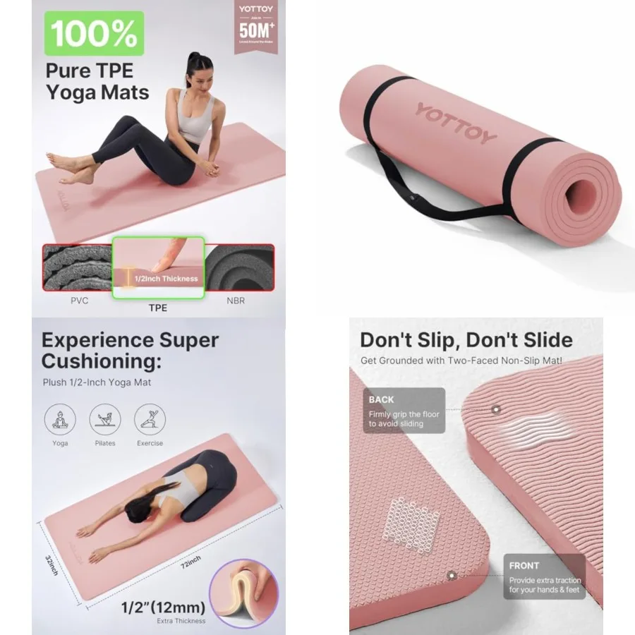 Yoga MatExtra Thick Yoga Mat 1/2inch,Professional TPE Exercise Mat, Non-Slip Workout Mat for Yoga, Pilates, Fitness, Barefoot W
Yoga MatExtra Thick Yoga Mat 1/2inch,Professional TPE Exercise Mat, Non-Slip Workout Mat for Yoga, Pilates, Fitness, Barefoot W