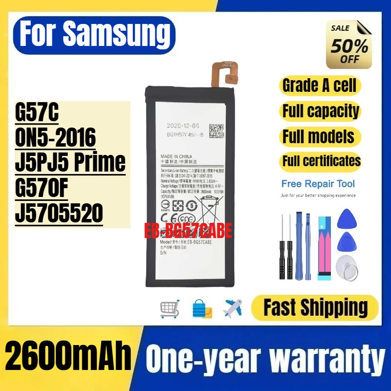 EB-BG57CABE for Samsung G57C/ON5-2016/J5PJ5 Prime/G570F/J5705520 Phone Battery Replacement Bateria Grade A Cell with Tools
EB-BG57CABE for Samsung G57C/ON5-2016/J5PJ5 Prime/G570F/J5705520 Phone Battery Replacement Bateria Grade A Cell with Tools