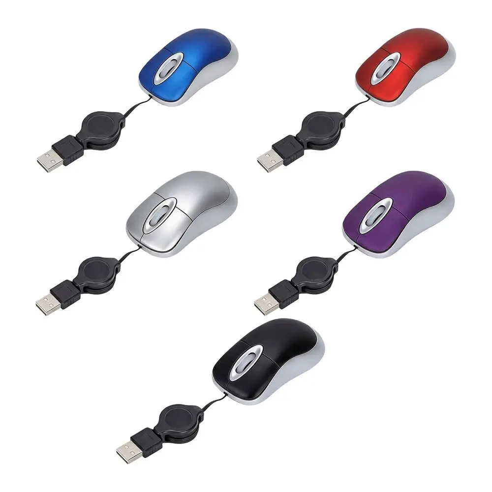 Mini 1200 DPI Wired Mouse Retractable Cable Mini Size USB Mouse Compact Design 3 Ways Wheel Optical Mouse Computer Laptop