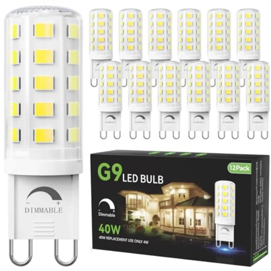 Dimmable G9 LED Bulb 4W Equivalent 40 Watt,,T4 G9 Bi-pin Base Halogen Replacement, G 9 Socket Light Bulb for Chandelier Wall Sc
Dimmable G9 LED Bulb 4W Equivalent 40 Watt,,T4 G9 Bi-pin Base Halogen Replacement, G 9 Socket Light Bulb for Chandelier Wall Sc