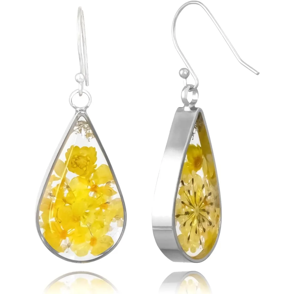Pressed Flower Teardrop Earrings 925 Sterling Silver Hypoallergenic Handmade Jewelry Gift for Women
Pressed Flower Teardrop Earrings 925 Sterling Silver Hypoallergenic Handmade Jewelry Gift for Women