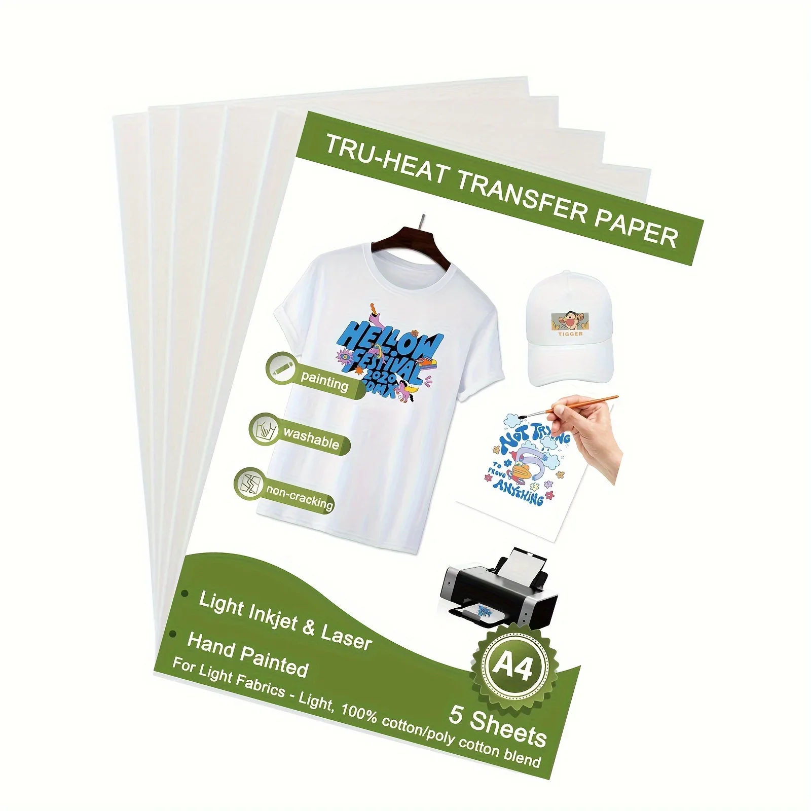 5pcs Iron on Heat Transfer Paper for T Shirts (5Sheets A4) Printable HTV Heat Transfer Vinyl for Inkjet & Laserjet Printer
5pcs Iron on Heat Transfer Paper for T Shirts (5Sheets A4) Printable HTV Heat Transfer Vinyl for Inkjet & Laserjet Printer