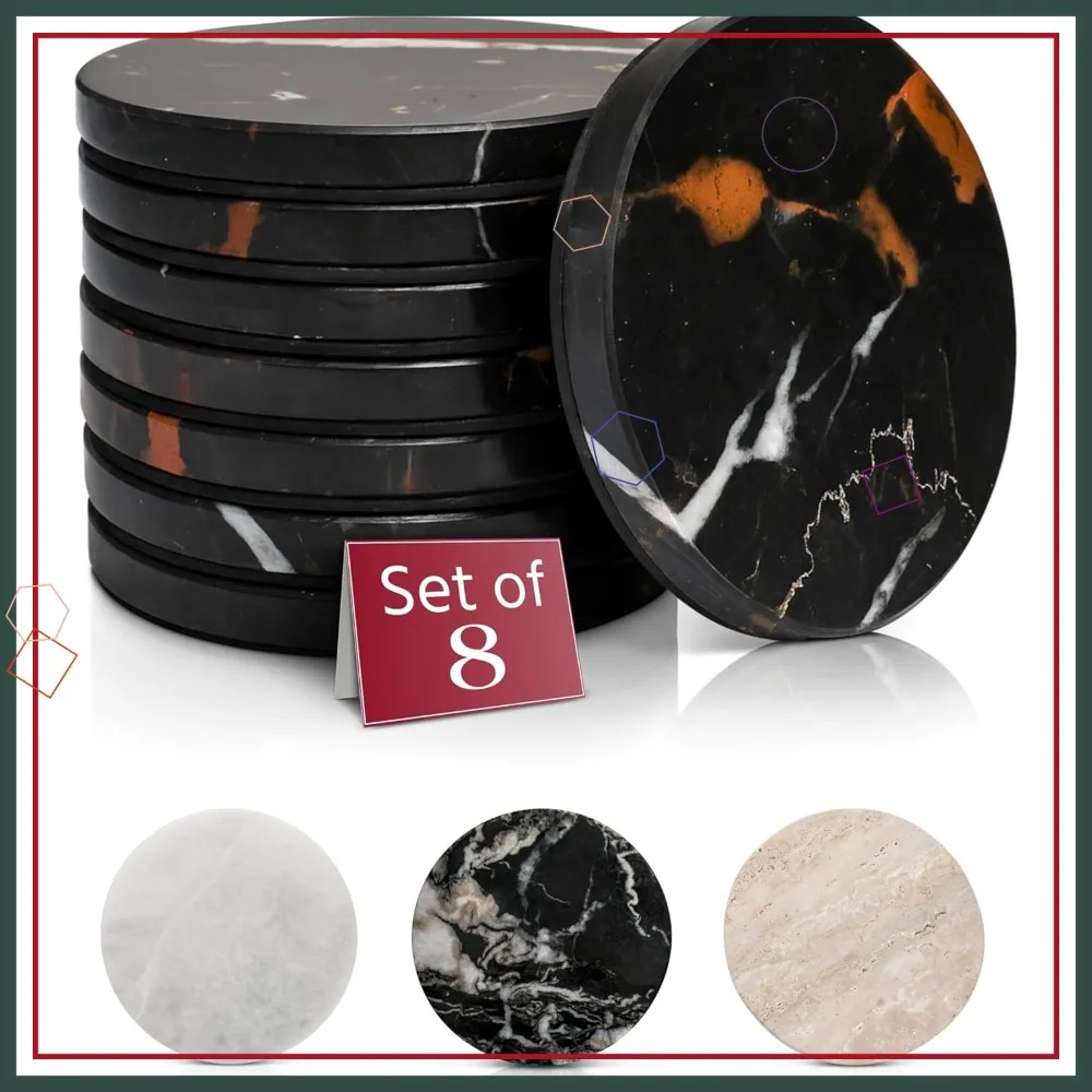 Premium Black Gold Marble Coasters Set of 8 - Modern Natural Stone Drink Protectors for Kitchen and Coffee Table
Premium Black Gold Marble Coasters Set of 8 - Modern Natural Stone Drink Protectors for Kitchen and Coffee Table