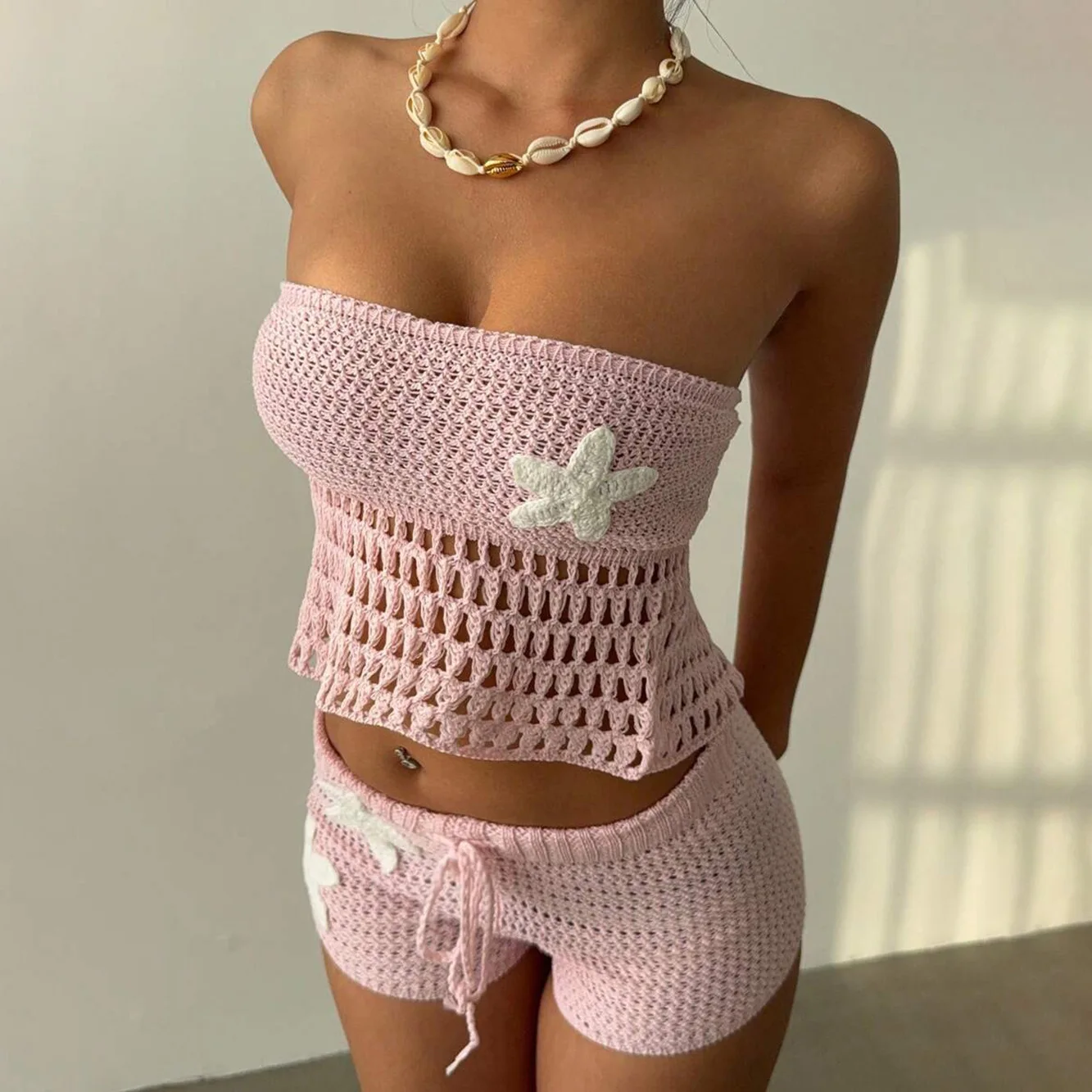 Gtpdpllt Crochet Applique 2 Piece Set Women Sexy Hollow Shirring Strapless Tops+Skinny Shorts Vacation Beach Party Clubwear
Gtpdpllt Crochet Applique 2 Piece Set Women Sexy Hollow Shirring Strapless Tops+Skinny Shorts Vacation Beach Party Clubwear