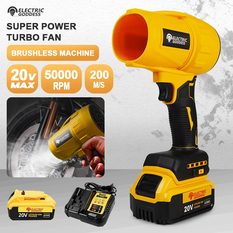 Electric Goddess Brushless Super Power Turbo Fan Leaf Blower Cordless Handheld Dust Blower Tool For Dewalt 20V Battery
Electric Goddess Brushless Super Power Turbo Fan Leaf Blower Cordless Handheld Dust Blower Tool For Dewalt 20V Battery