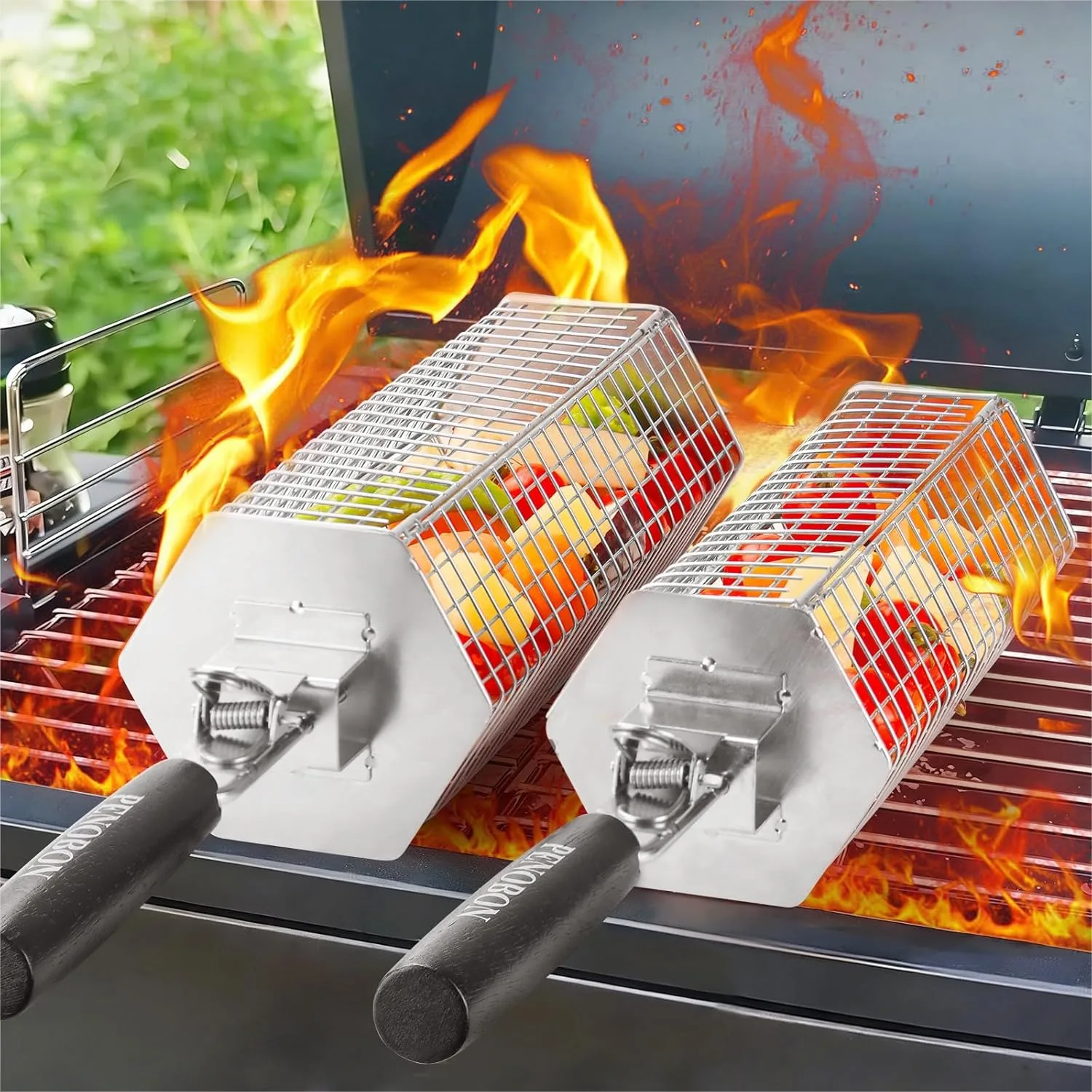 Hexagonal Rolling Grilling Basket Set 2 PCS Stainless Steel BBQ Grill Baskets With Removable Wooden Handles Large And Small Nestable Design For Outdoor Camping Vegetables Meat Seafood On Gas Charcoal Grill
Hexagonal Rolling Grilling Basket Set 2 PCS Stainless Steel BBQ Grill Baskets With Removable Wooden Handles Large And Small Nestable Design For Outdoor Camping Vegetables Meat Seafood On Gas Charcoal Grill