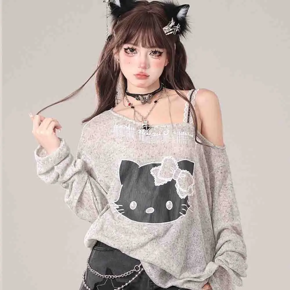 Hello Kitties Long Sleeved Round Neck T-Shirt Y2K Women's Summer Off Shoulder Cartoon Top Girl Lazy Sun Protection Shirt Gift
Hello Kitties Long Sleeved Round Neck T-Shirt Y2K Women's Summer Off Shoulder Cartoon Top Girl Lazy Sun Protection Shirt Gift
