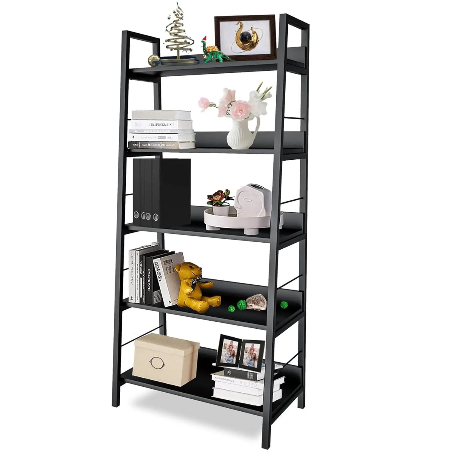 Black 5-Tier Ladder Bookshelf Industrial Metal Frame Wood Display Shelf Storage Rack for Living Room Bedroom Office,Customized
Black 5-Tier Ladder Bookshelf Industrial Metal Frame Wood Display Shelf Storage Rack for Living Room Bedroom Office,Customized