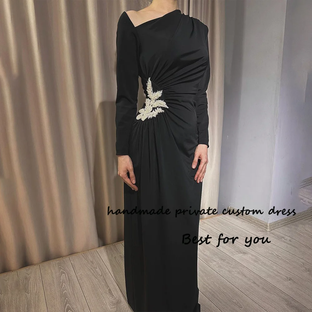 Black Mermaid Evening Dresses Long Sleeve V Neck Beaded Satin Prom Party Dress Arabic Dubai Formal Evening Gown Zipper Back
Black Mermaid Evening Dresses Long Sleeve V Neck Beaded Satin Prom Party Dress Arabic Dubai Formal Evening Gown Zipper Back