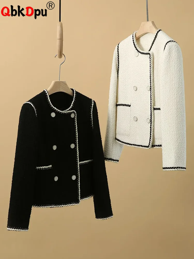 Women Tweed O-neck Cropped Jackets Tops Korean Vintage Double Breasted Coats Fall Winter Classic Long Sleeve Loose Abrigos New
Women Tweed O-neck Cropped Jackets Tops Korean Vintage Double Breasted Coats Fall Winter Classic Long Sleeve Loose Abrigos New