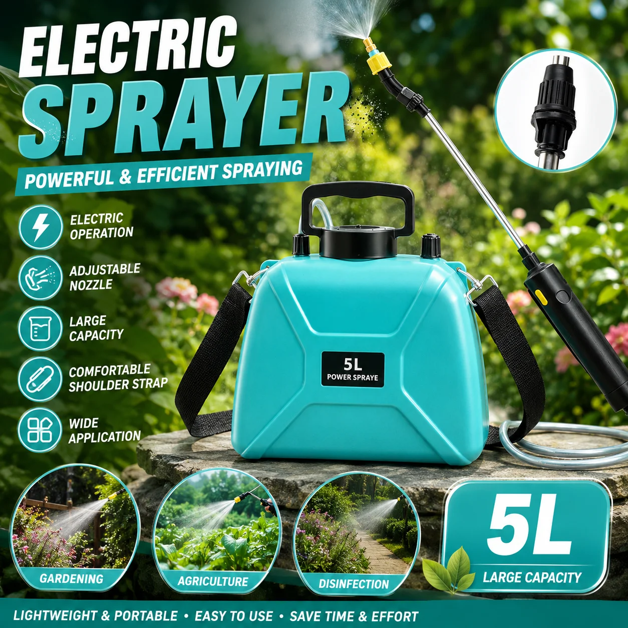 5L Shoulder Carry Electric Sprayer With Adjustable Nozzle Rechargeable Garden Sprayer For Gardening Agriculture And Disinfection
5L Shoulder Carry Electric Sprayer With Adjustable Nozzle Rechargeable Garden Sprayer For Gardening Agriculture And Disinfection