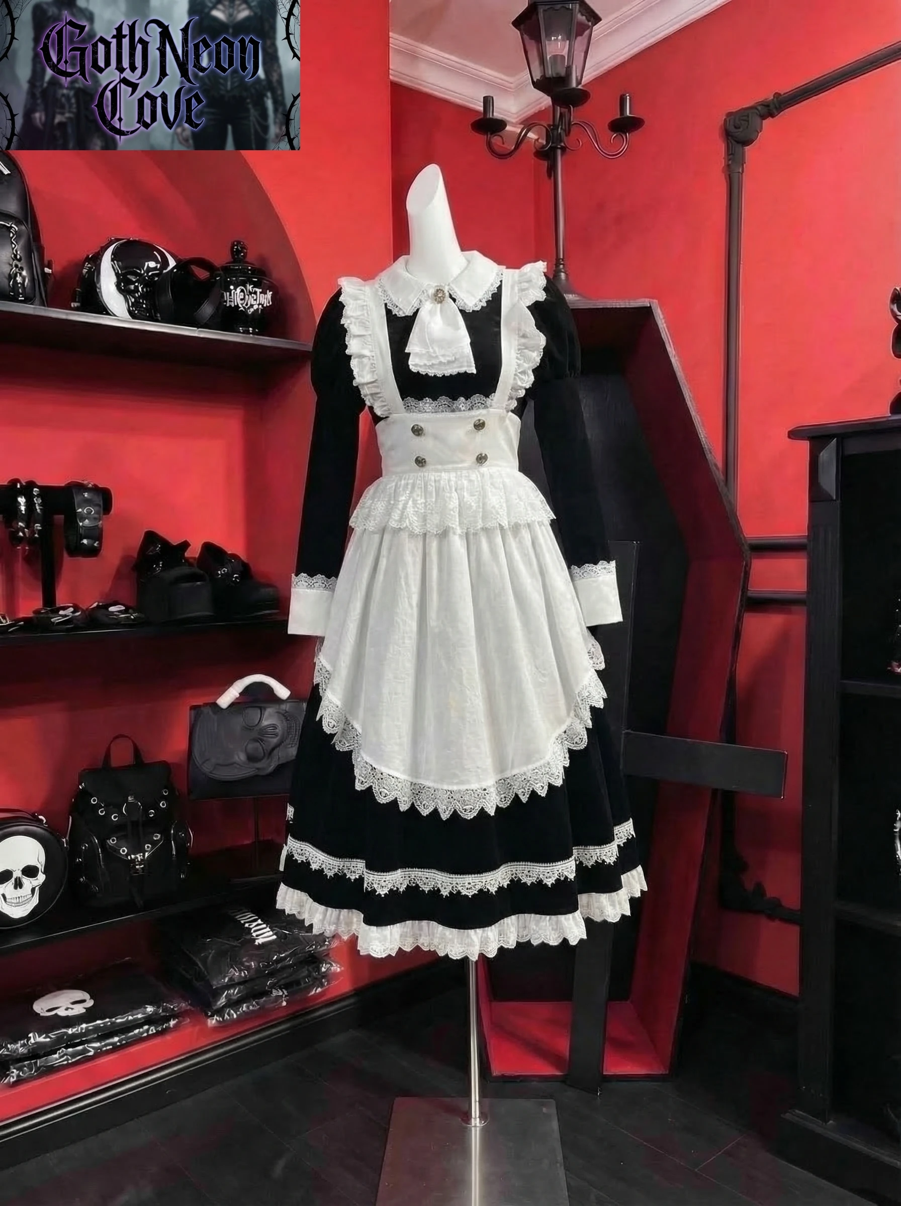 Spring Autumn French Elegant Maid 2 Piece Set Women's White Lace Apron Lapel Collar Long Sleeve Black Dress Vintage Cosplay Set
Spring Autumn French Elegant Maid 2 Piece Set Women's White Lace Apron Lapel Collar Long Sleeve Black Dress Vintage Cosplay Set