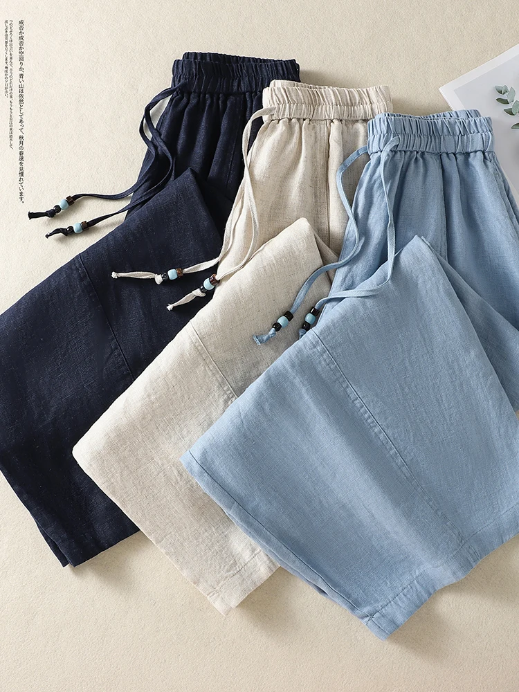 Japanese Style Loose Wide Leg Pants Women's Summer New Elastic Waist Pearl Buckle Belted Casual Straight Cotton Linen Trousers
Japanese Style Loose Wide Leg Pants Women's Summer New Elastic Waist Pearl Buckle Belted Casual Straight Cotton Linen Trousers