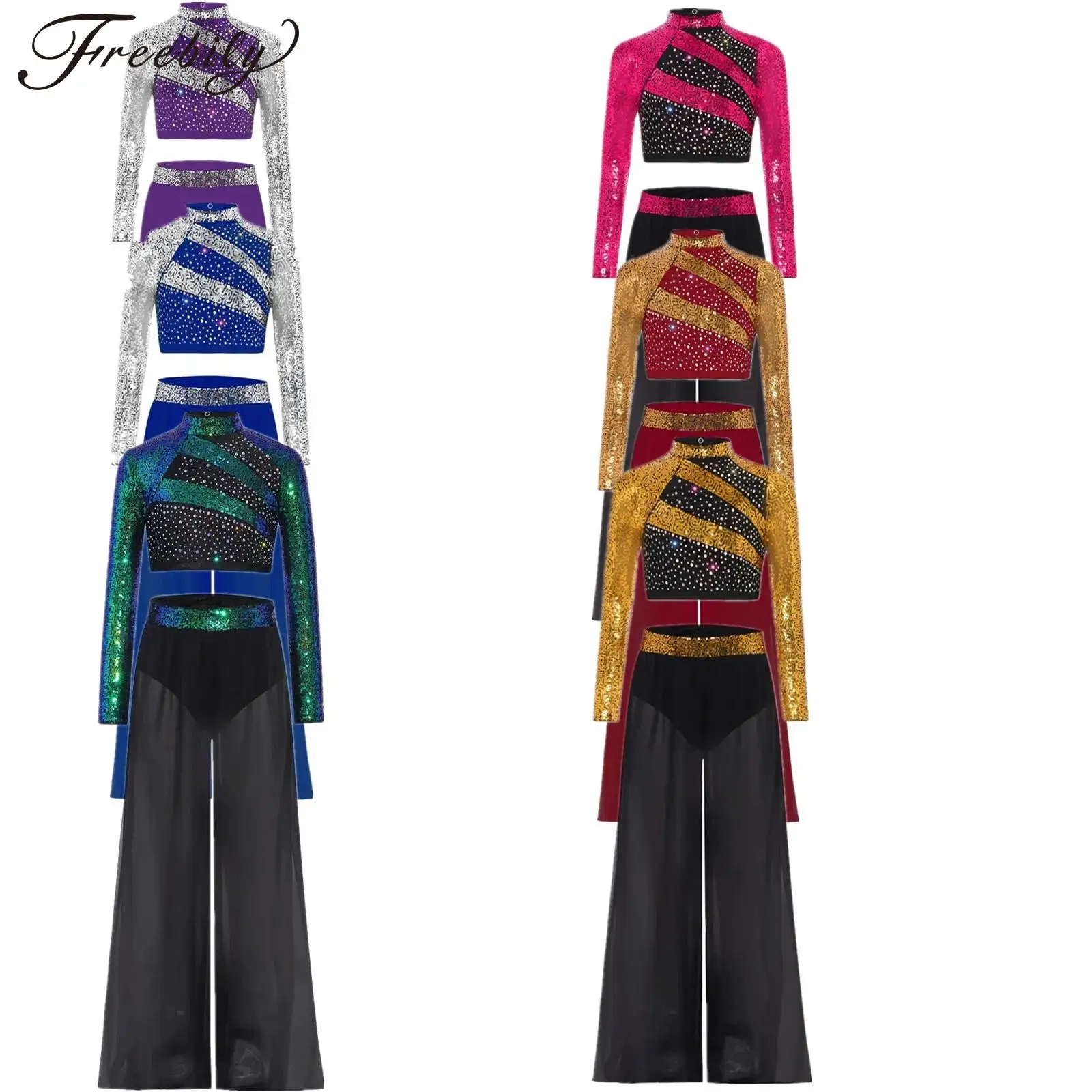 Детский костюм для современного лирического танца, гимнастики и фигурного катания для девочек: блестящий укороченный топ с боковым разрезом, шифоновые брюки со встроенными трусиками, танцевальная одежда
Детский костюм для современного лирического танца, гимнастики и фигурного катания для девочек: блестящий укороченный топ с боковым разрезом, шифоновые брюки со встроенными трусиками, танцевальная одежда