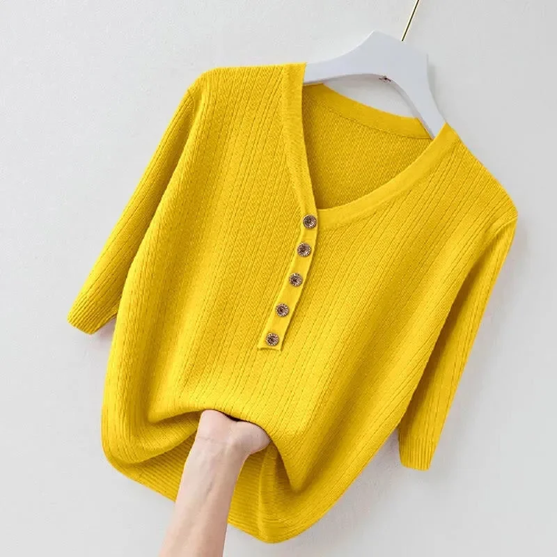 Весна-лето 2024, женские свитера с короткими рукавами, v-образным вырезом, нижняя рубашка, трикотаж, верблюжий зеленый, розовый, пуловеры, корейские джемперы
Весна-лето 2024, женские свитера с короткими рукавами, v-образным вырезом, нижняя рубашка, трикотаж, верблюжий зеленый, розовый, пуловеры, корейские джемперы