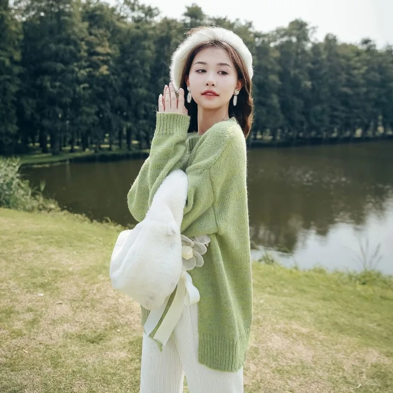 Green Bow Split Sweater Women's Small Spring and Autumn New Loose Flower Pullover Knitted Sweater Top Exquisite Casual Simple
Green Bow Split Sweater Women's Small Spring and Autumn New Loose Flower Pullover Knitted Sweater Top Exquisite Casual Simple