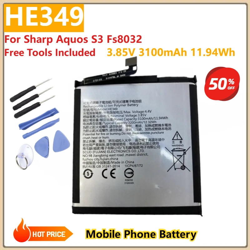 HE349 HE 349 Replacement Mobile Phone Battery 3.85V 3100mAh 11.94Wh For Sharp Aquos S3 Fs8032 Free Tools Included
HE349 HE 349 Replacement Mobile Phone Battery 3.85V 3100mAh 11.94Wh For Sharp Aquos S3 Fs8032 Free Tools Included
