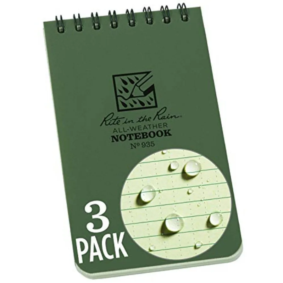 Weatherproof Top Spiral Notebook, 3" x 5", Green Cover, Universal Pattern, 3 Pack No. 935-3X
Weatherproof Top Spiral Notebook, 3" x 5", Green Cover, Universal Pattern, 3 Pack No. 935-3X