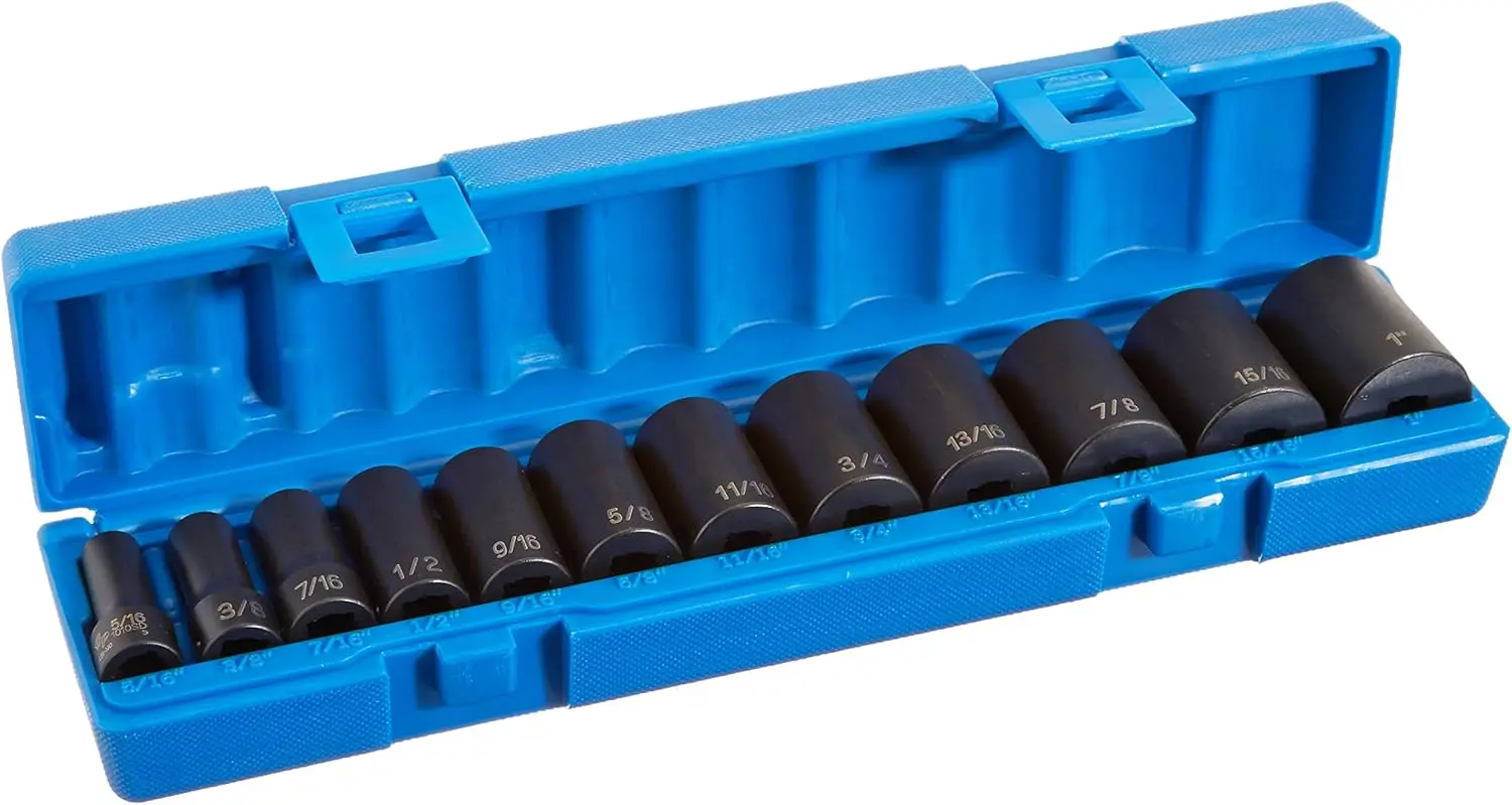 3/8" Drive 12-Piece Semi-Deep Standard Socket Set - SAE Sizes, Cr-V Steel
3/8" Drive 12-Piece Semi-Deep Standard Socket Set - SAE Sizes, Cr-V Steel