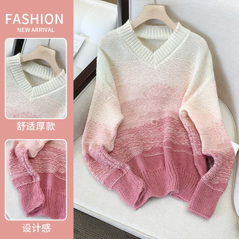 2022 Winter Women's V-neck Sweater Warm Pullover Elegant Top Loose Casual Women Top Girly French Gradient Soft Y2k Sweaters Pull
2022 Winter Women's V-neck Sweater Warm Pullover Elegant Top Loose Casual Women Top Girly French Gradient Soft Y2k Sweaters Pull