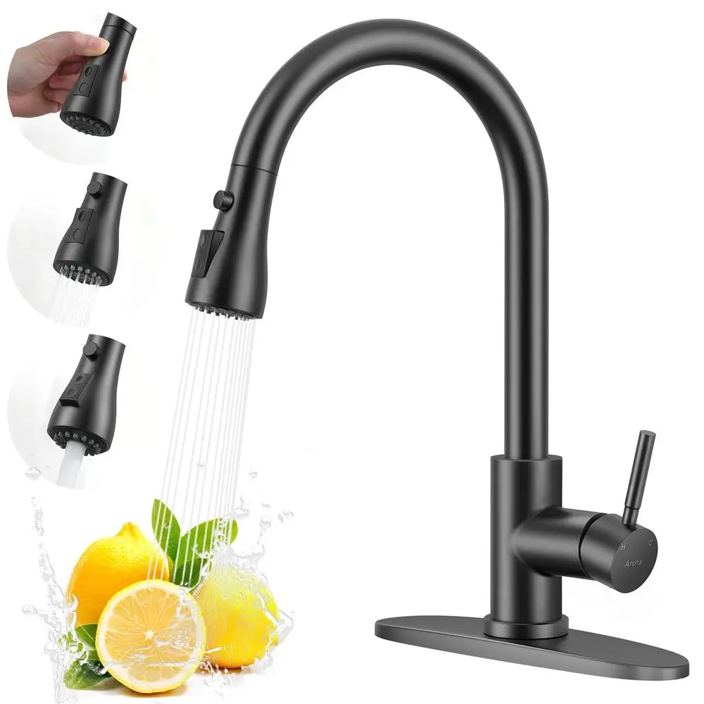 Matte Black Kitchen Faucet, Kitchen Sink Faucet with Pull Down Sprayer Single Handle Stainless Steel Commercial Modern for 1 or
Matte Black Kitchen Faucet, Kitchen Sink Faucet with Pull Down Sprayer Single Handle Stainless Steel Commercial Modern for 1 or