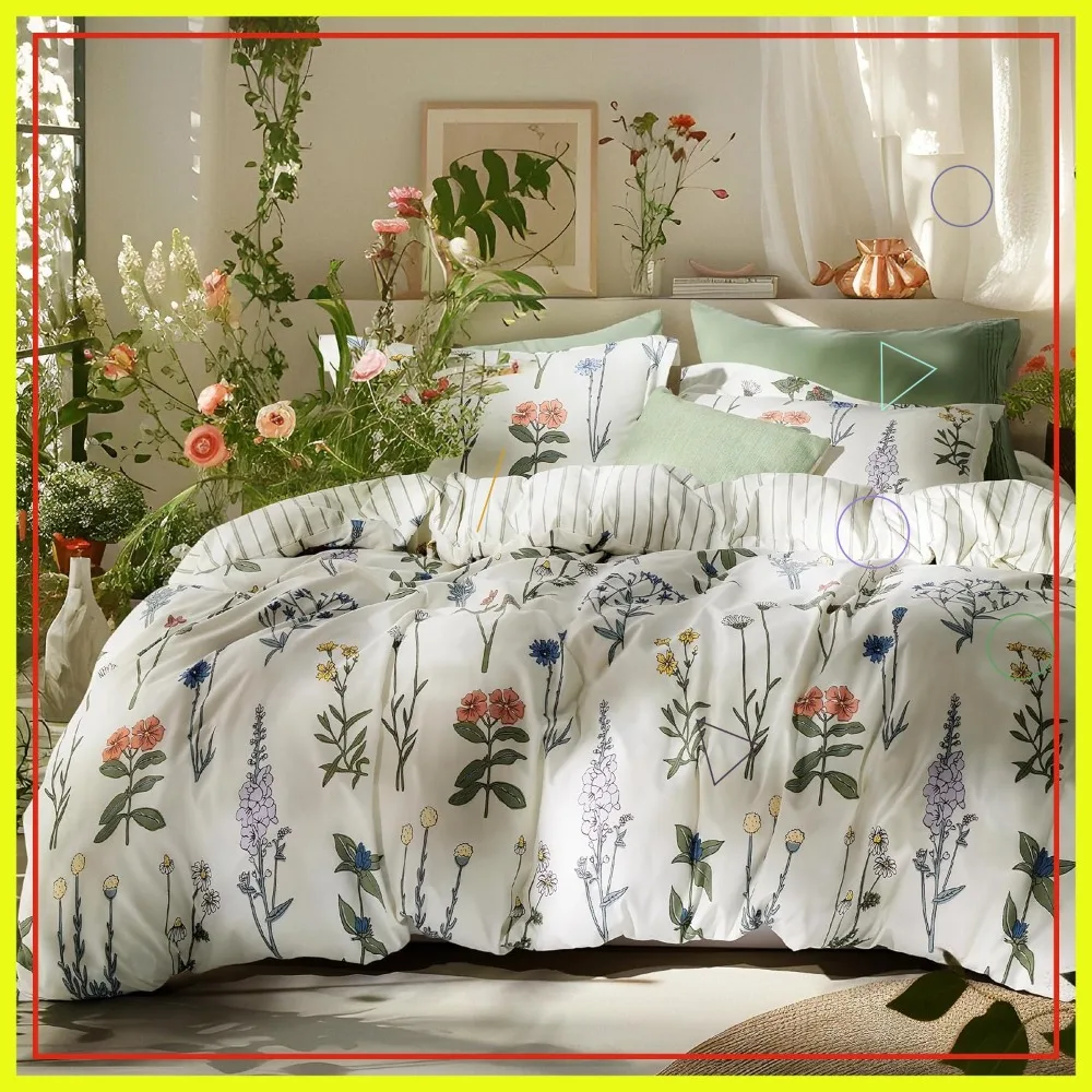 Комплект постельного белья Queen Size с цветочным узором, 3 предмета, с двусторонним белым растительным дизайном и наволочками.
Комплект постельного белья Queen Size с цветочным узором, 3 предмета, с двусторонним белым растительным дизайном и наволочками.