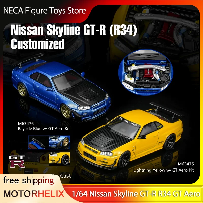 MOTORHELIX 1:64 Модель Nissan Skyline GT-R R34 GT Aero Kit из литого металла с открывающимся капотом, цвета Bayside Blue и Lightning Yellow, игрушка-подарок
MOTORHELIX 1:64 Модель Nissan Skyline GT-R R34 GT Aero Kit из литого металла с открывающимся капотом, цвета Bayside Blue и Lightning Yellow, игрушка-подарок