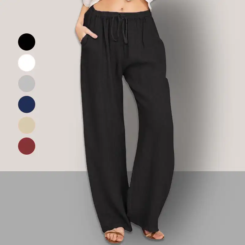 Summer and Autumn Women Cotton Linen Pants Solid Casual Elastic Waist Pockets Wide Leg Trousers Fashion Ladies Straight Pants
Summer and Autumn Women Cotton Linen Pants Solid Casual Elastic Waist Pockets Wide Leg Trousers Fashion Ladies Straight Pants