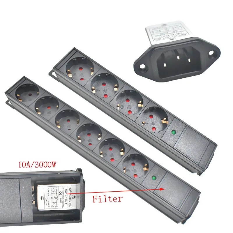Aluminum alloy shell PDU power board EU socket C14 interface 1-10 positions, with LED display light/filter 10A/3000W
Aluminum alloy shell PDU power board EU socket C14 interface 1-10 positions, with LED display light/filter 10A/3000W