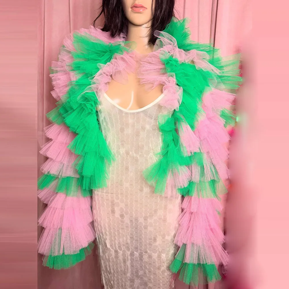 Pink And Green Mixed Color Tulle Women Coat Tiered Long Sleeves Bridal Jacket Tulle Women Outwear Tops
Pink And Green Mixed Color Tulle Women Coat Tiered Long Sleeves Bridal Jacket Tulle Women Outwear Tops