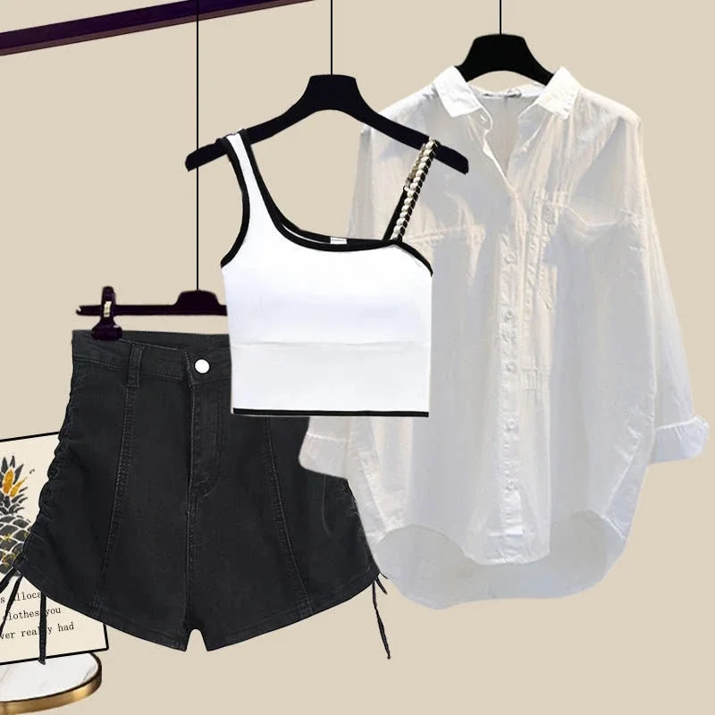 Women's 2025 Spring Summer New Short Sets Lady Casual Loose Shirts Sling Pants 1 or 3 Piece Suits Blouse Crop Tops Jeans Outfits
Women's 2025 Spring Summer New Short Sets Lady Casual Loose Shirts Sling Pants 1 or 3 Piece Suits Blouse Crop Tops Jeans Outfits