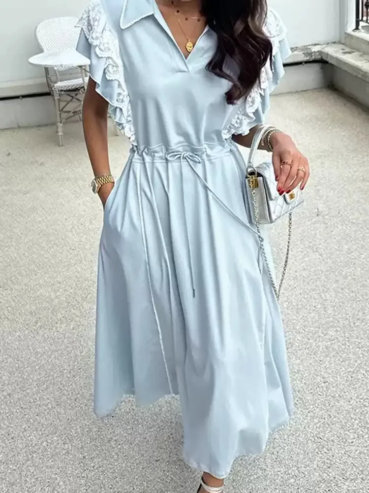 Ele Lace Trim Splice Summer Dr Women's Dstring Waist Cinching Long Skirt ort Sve Tee-acetate Fiber 00%
Ele Lace Trim Splice Summer Dr Women's Dstring Waist Cinching Long Skirt ort Sve Tee-acetate Fiber 00%
