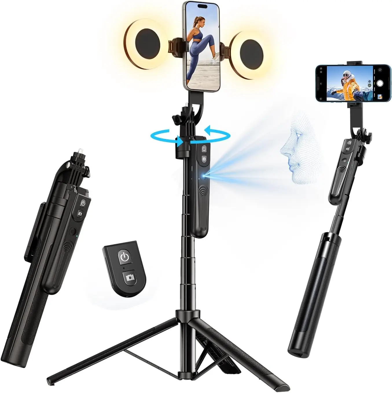 70.9" Auto Face Tracking Selfie Stick Tripod for iPhone with Light, No App, 360° Rotation Tripod That Follows Your Move
70.9" Auto Face Tracking Selfie Stick Tripod for iPhone with Light, No App, 360° Rotation Tripod That Follows Your Move
