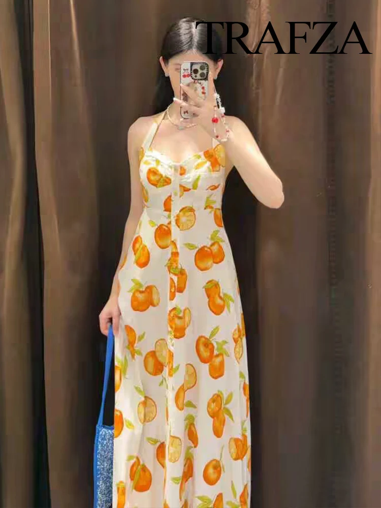 TRAFZA Women's New Fashion Comfortable Printed Halter Neck Long Dress Female Temperament Elegant Sexy Backless Sleeveless Dress 
TRAFZA Women's New Fashion Comfortable Printed Halter Neck Long Dress Female Temperament Elegant Sexy Backless Sleeveless Dress