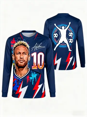 Fashion Breathable Comfortable Outdoor Neymar Fan Football Long Sleeved T-shirt Fan Jersey Unique Design Loose Casual