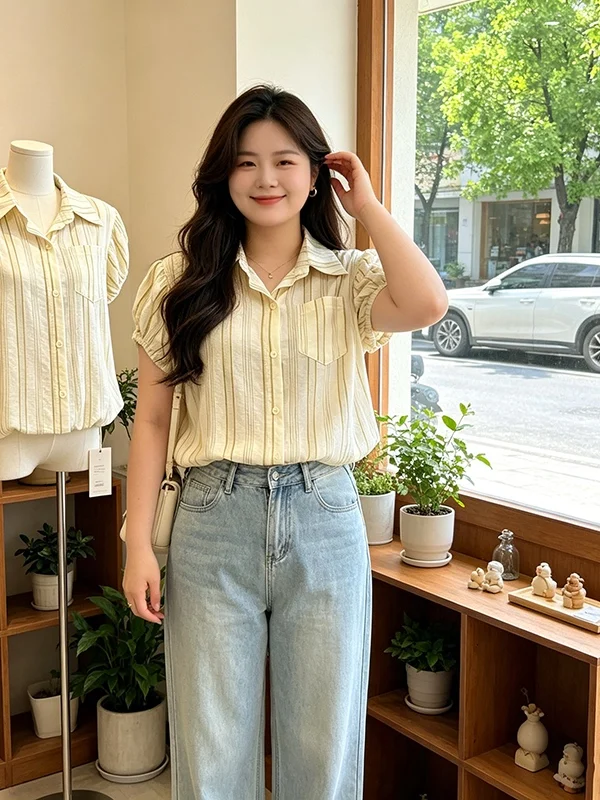 Summer 2026 plus Size Women's Fashion Striped Shirt Elegant Short Sleeve Belly Covering Slimming Versatile Korean Style Top
Summer 2026 plus Size Women's Fashion Striped Shirt Elegant Short Sleeve Belly Covering Slimming Versatile Korean Style Top