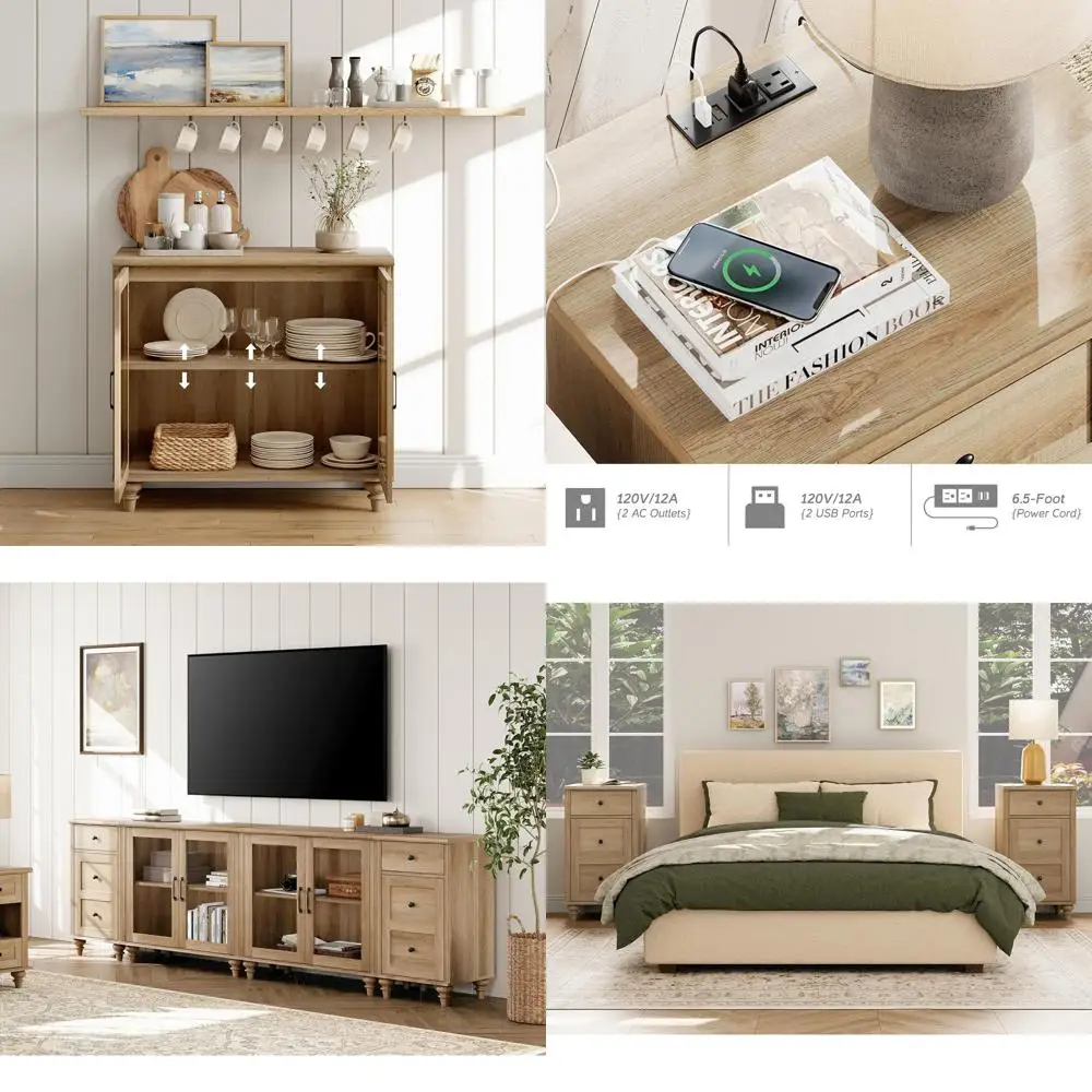 4-Glass Door Sideboard Cabinet, Kitchen Storage Cabinet with Charging Station, Adjustable Shelving Wood Coffee Bar Table for Din
4-Glass Door Sideboard Cabinet, Kitchen Storage Cabinet with Charging Station, Adjustable Shelving Wood Coffee Bar Table for Din