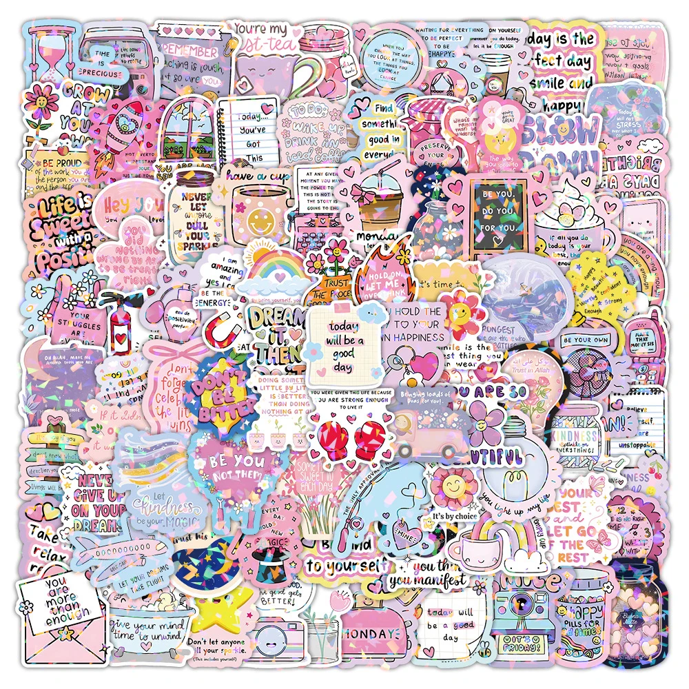 10/30/50/100pcs Cute Laser Cartoon Inspirational Phrase Aesthetic Stickers DIY Laptop Phone Kawaii Decoration Sticker Kids Toys
10/30/50/100pcs Cute Laser Cartoon Inspirational Phrase Aesthetic Stickers DIY Laptop Phone Kawaii Decoration Sticker Kids Toys