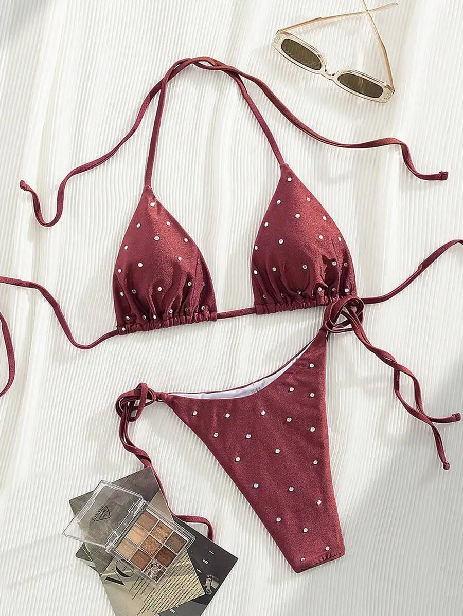 Womens Rhinestone Halter Triangle Bikini Set Beach Vacation Swimwear
Womens Rhinestone Halter Triangle Bikini Set Beach Vacation Swimwear